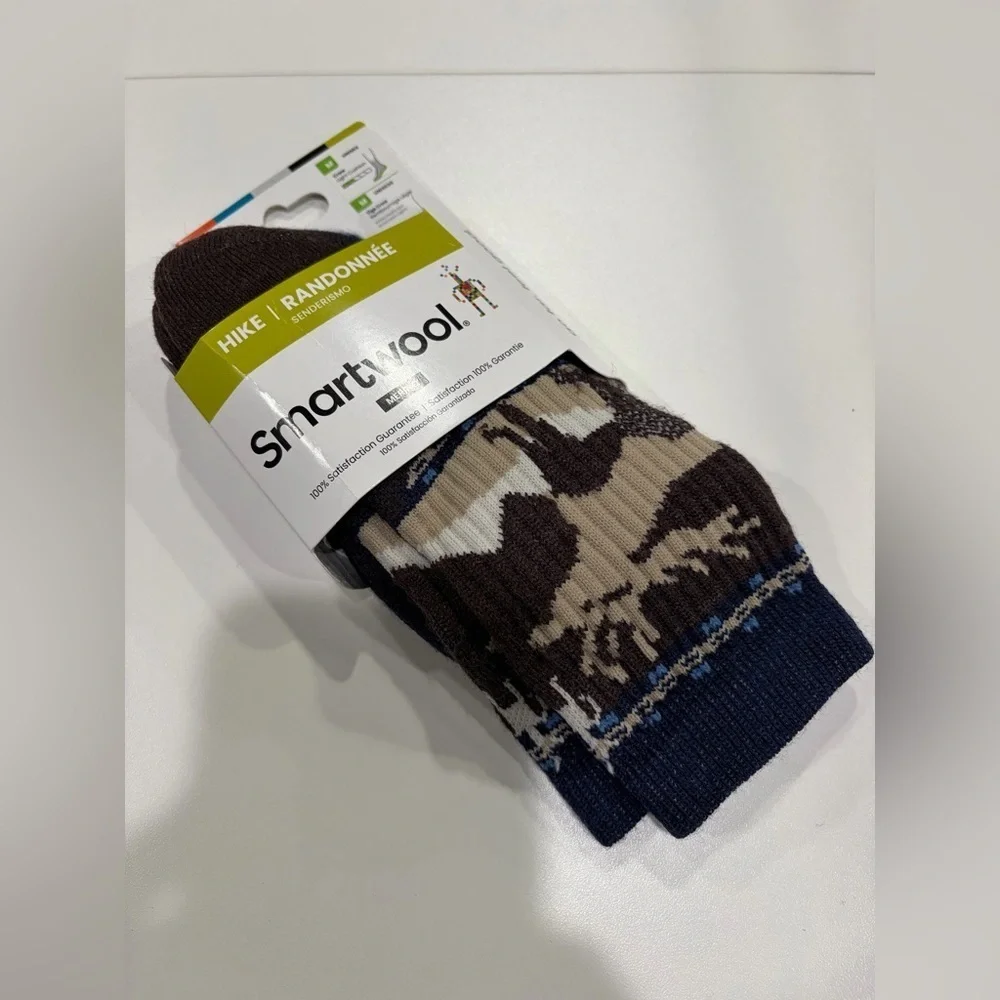 Smartwool Men's Medium Hike Mountain Moose Crew Socks Navy NWT Light Cushion